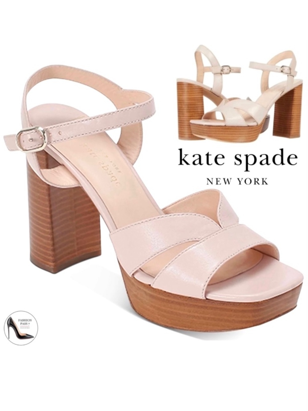 Kate Spade Delight Nude Leather Platform Heels Block Heel Ankle Strap Sandals 9